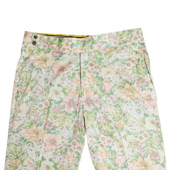 Mens Gurkha Pants 38 Green Pink Orange Floral Trousers Straight Fit Flat Front - Picture 5 of 8